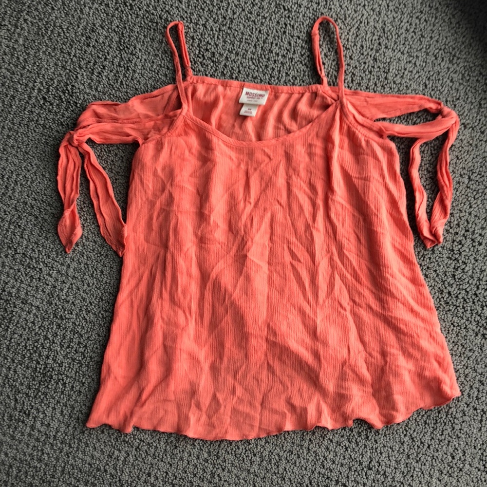Coral open shoulder tie sleeve top